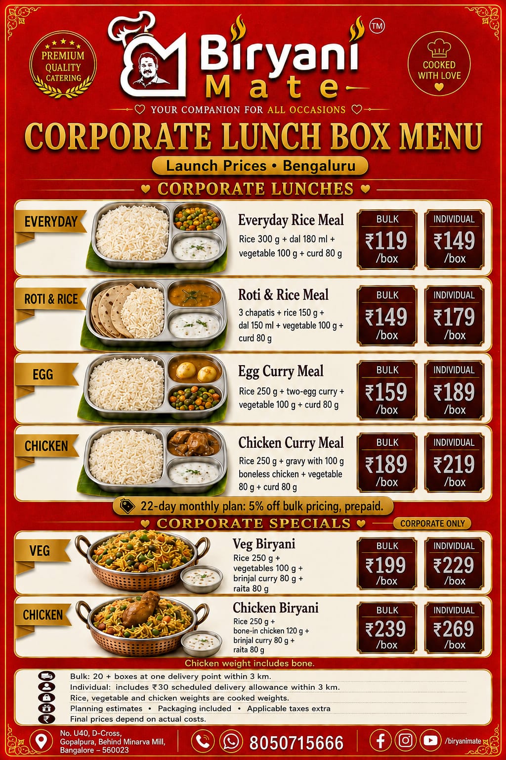 Corporate lunch box menu