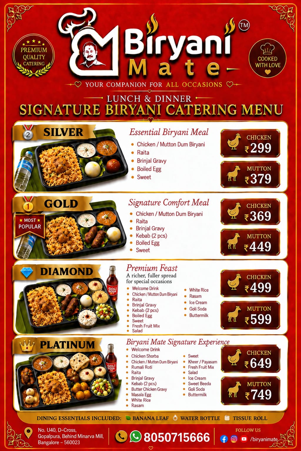 Signature biryani catering menu